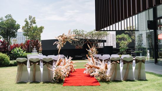 Exterior Amaya Terrace Triangular Field Garden Wedding Set Up